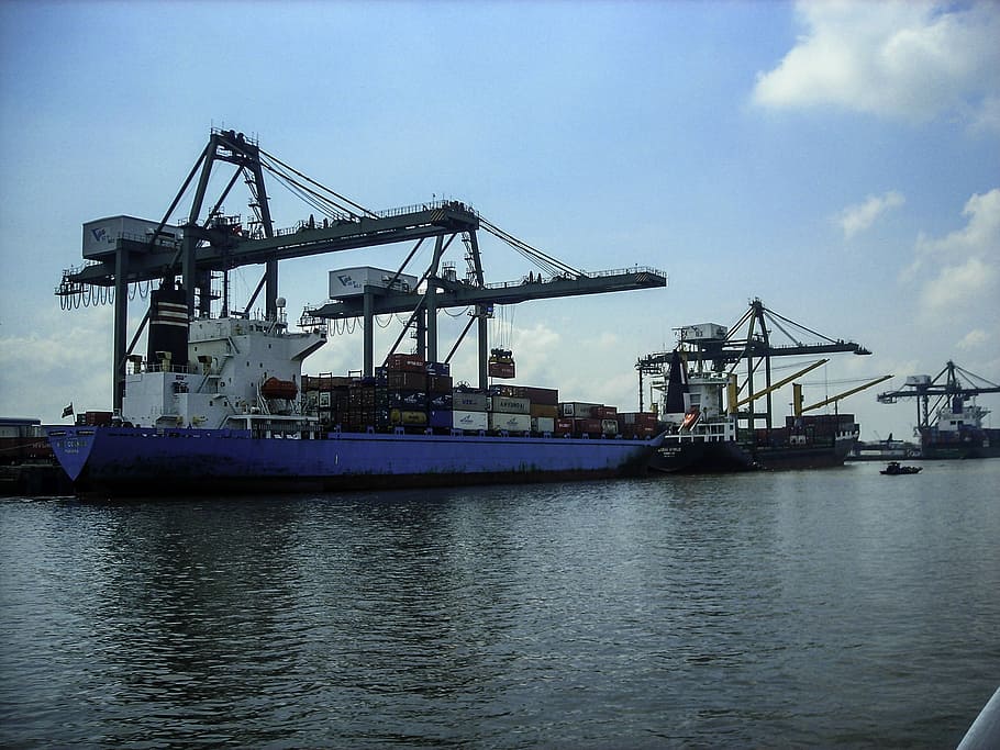 saigon port, Vietnam, jeřáb, fotky, oceán, veřejná doména, saigon, moře, voda, přístav, nákladní dopravu