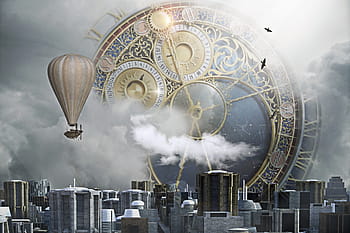 풍경 사진, 도시, 시계 배경, steampunk, 시계, 시계 도시, 공상, 공상 과학, 미래의, 디자인, 빛