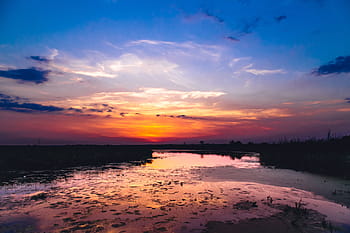 fotografování, tělo, voda, západ slunce, pobřeží, soumrak, nebe, řeka, krajina, Příroda, mraky