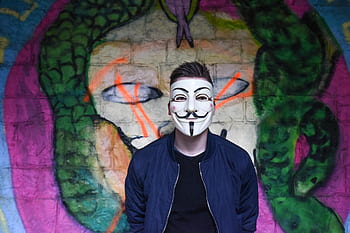 zeď, umění, nástěnná malba, malování, graffiti, lidé, muž, maska