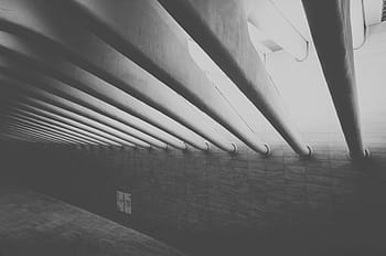 Graustufenfoto, Baluster, Graustufen, Foto, Weiß, fluoreszierend, Riegel, Schwarz und weiß, die Architektur, Balken, keine Leute