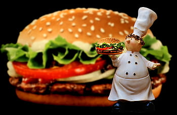 hamburger, cheeseburger, cooking, funny, food, preparation, chef's hat, figure, sweet, figures, cook
