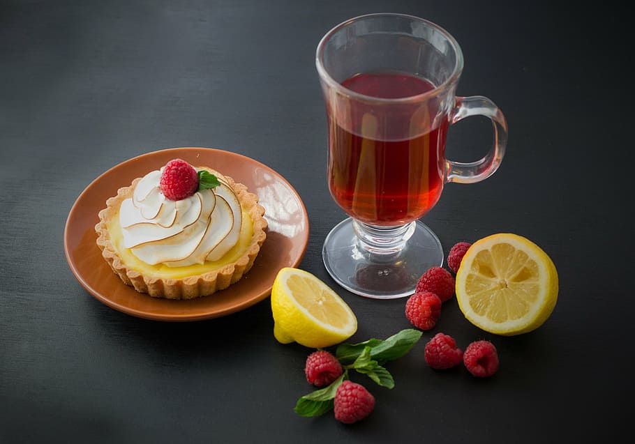 clear, glass cup, brown, ceramic, plate, food, tea, dessert, sweet, cooking, cake