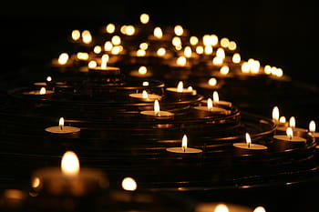 macro photography, tealight candles, candlelights, candles, dark, flames, illuminated, light, flame, candle, burning