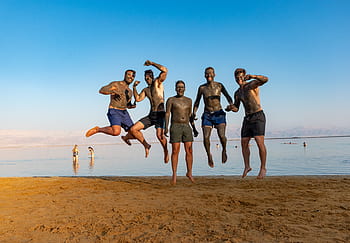 dead sea, earth day, earth-day, sea, horizon, young, people, fun, funny, joy, jump