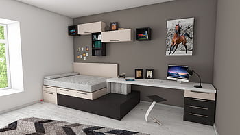 apartment, bed, bedroom, book shelve, books, carpet, chair, decor, decorations, design, floor