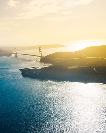 letecký, fotografování, zlatý, brána, San Francisco, moře, oceán, voda, vlna, Příroda, hora