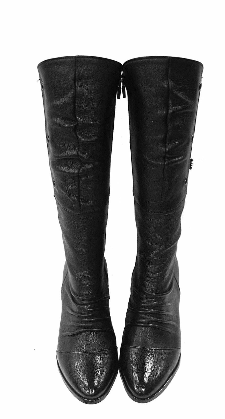pair, women, black, leather knee-high boots, boots, shoes, shoe, fashion, black shoes, hill, boot