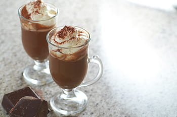 heiß, Schokolade, Glas, Kakao, ausgepeitscht, Sahne, Cafe, gemütlich, cremig, Getränk, warm