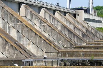 danube sluice, blocking factory, overflow, enormous, power generation, austria, river, current, concrete