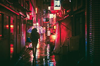kvinne, gå, gate, paraply, japan, Osaka, natt, Asia, landemerke, reise, japansk
