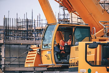 orange, black, heavy, equipment, accuracy, apartment-blocks, apartments, builders, building-site, building-workers, bulldozers