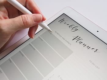 person, holding, stylus penn, hvit, nettbrettet, virksomhet, papir, dokument, data, sammensetningen, planner