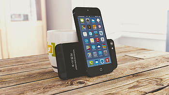 black, ipod touch, white, ceramic, mug, iphone, office, work, business, workspace, table