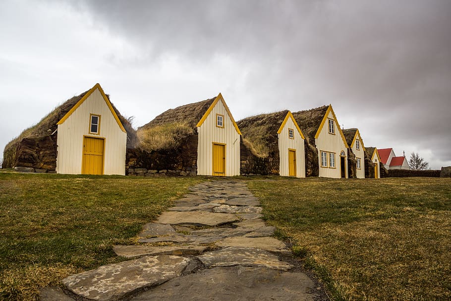 iceland, farmhouse, away, home, old, clouds