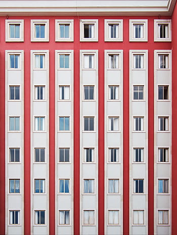 white, red, paited building structure, architecture, building, apartment, windows, condominium, symmetry, wall, window