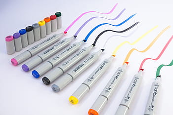 assorted permanent highlighers, marker, felt tip pens, writing implement, character device, colorful, color, leave, draw, sketch, graphic design