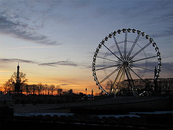 ferris wheel, sunset, sky, dusk