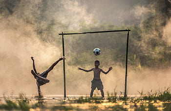 děti, Fotbal, Asie, kop, míč, řeka, fotbalová branka, mlha, teplý, režie, stávka