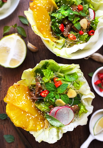 hovězí salát, hovězí, salát, ananas, jídlo, gurmán, svěžest, zeleniny, tortilla - flatbread, deska, předkrm