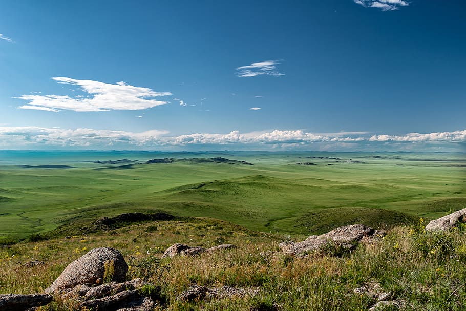 landscape, prairie, step, view, khar yamaat mountain from, mongolia eastern