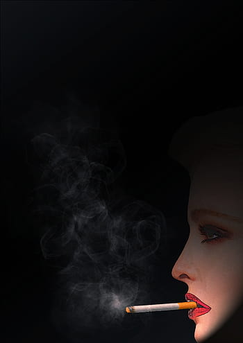merokok, keren, wanita, asap, rokok, bara, nikotin, santai