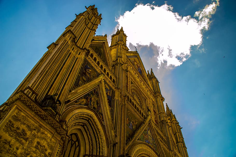 duomo, kostel, orvieto, architektura, Dějiny, nebe, nízký úhel pohledu, destinace, náboženství
