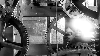 grayscale photo, mechanic, grayscale, gears, clock, movement, gear, time, mechanics, pointer, hour