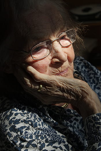 woman, wearing, eyeglasses, looking, old, age, retirement home, dementia, alzheimer's, portrait, reflection