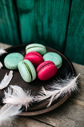 ピンク、 ＆、 グリーン、 マカロン、 甘い、 食べ物、 おいしい、 デザート、 カラフル、 イースター、 マルチ色