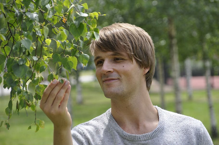 muž, nošení, šedá, posádka-krk, horní, dojemný, zelená, listové rostliny, během dne, Modelka, chlapec