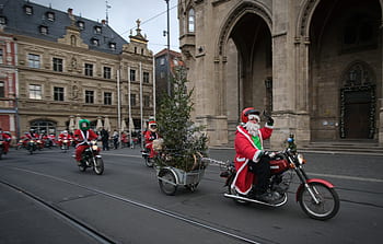 moped, simson, santa claus, funny, christmas, december, erfurt, fish market, transport, tour, trailers