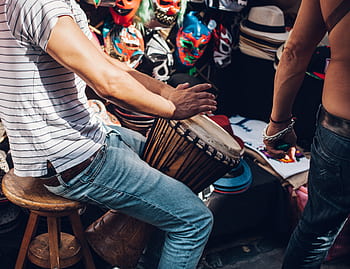 lidé, muž, hudba, poklep, hody, festival, masky, djembe, buben, Afrika, etnický