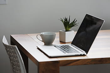 flip-on, gray, laptop computer, white, ceramic, teacup, brown, table, black, laptop, computer