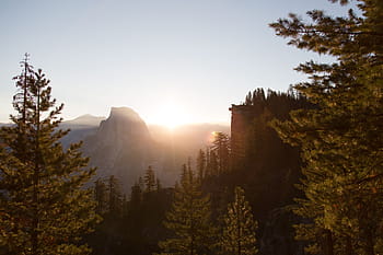 skog, klar, blå, himmel, soloppgang, fjell, Highland, dal, landskap, natur, reise