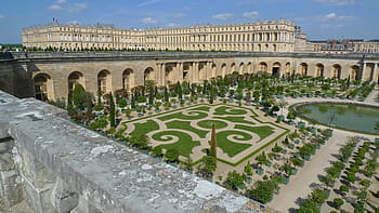 Marrone, calcestruzzo, castello, giardino, indietro, giorno, Versailles, palazzo, giardini, formale, Francia