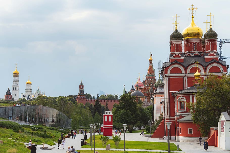 Rusko, Moskva, kostel, náboženství, barva, Kreml, architektura, slavný, stromy, mezník, letní