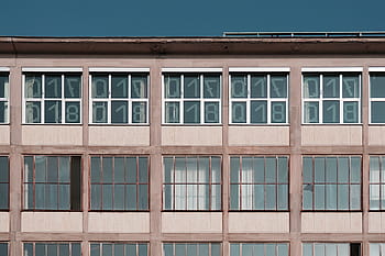 grey, painted, residential, building, windows, panes, glass, wooden, number, rooms, sky