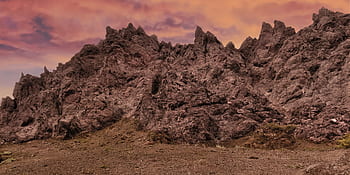 ギザギザの岩、 山、 風景、 自然、 赤、 劇的、 パノラマ、 バックグラウンド、 壁紙、 ギガントグラフィー、 合成