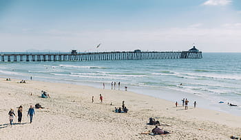 people, seashore, dock, daytime, sea, ocean, water, waves, nature, blue, sky