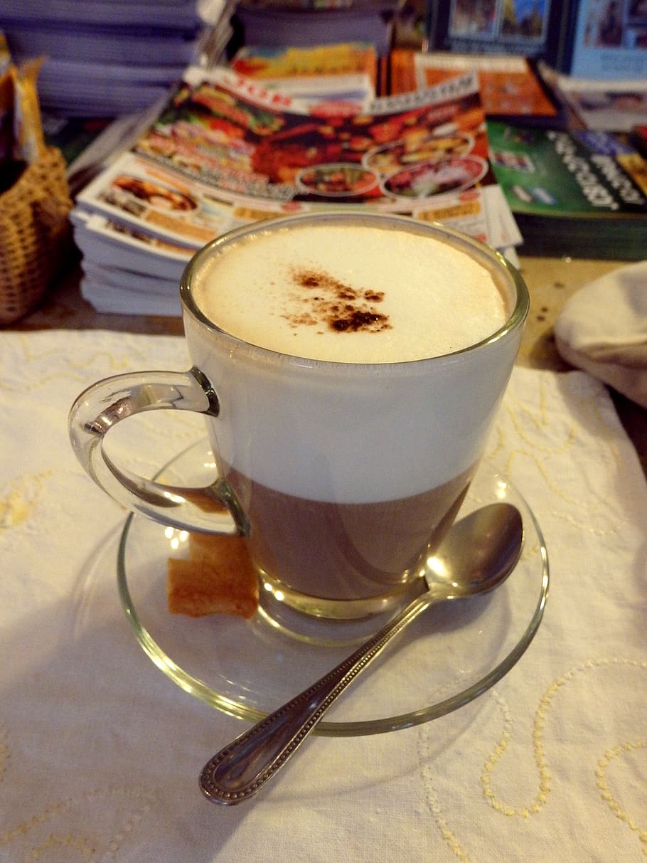 cappuccino, koffie, drinken, wit, kop, cafeïne, melk, cafe, heet, bruin, glas