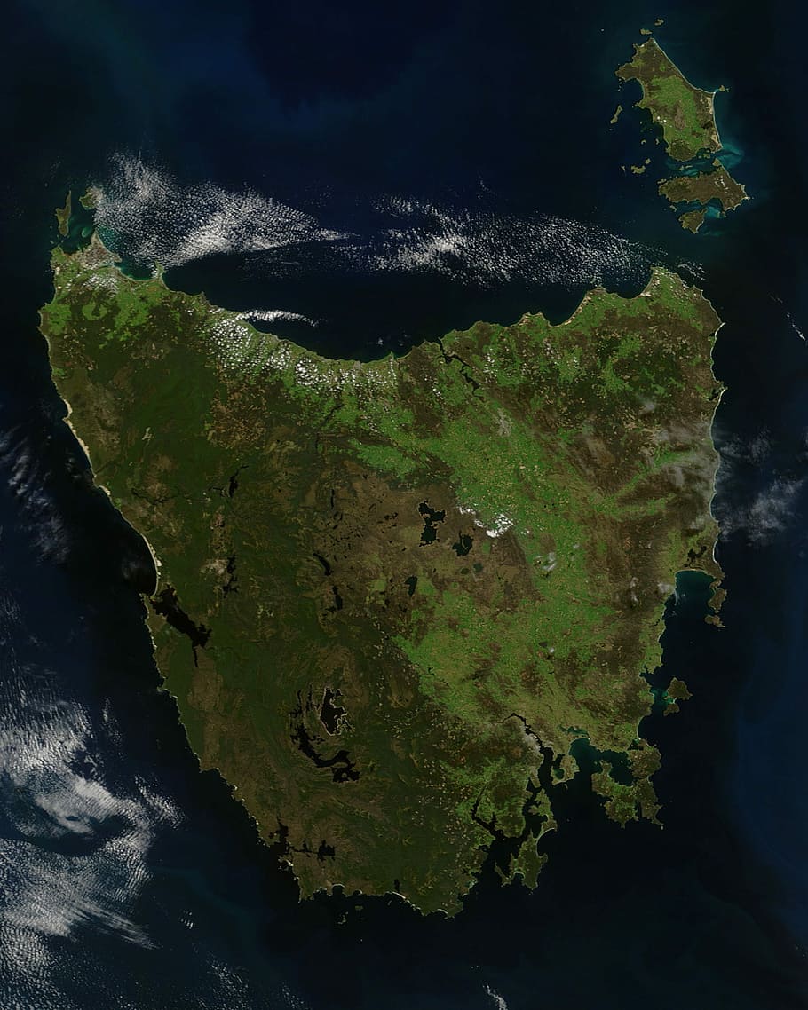 satelitní fotografie, tasmánie, Austrálie, zeměpis, nasa, fotografie, veřejná doména, družice, topografie, Příroda, moře