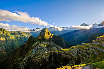 letecký, fotografování, zelená, hora, během dne, Machu Picchu, ruiny, hory, Peru, inka, Jižní Amerika