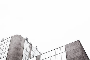 nízký, úhel fotografie, Šedá, beton, budova, ve stupních šedi, fotografie, brýle, architektura, infrastruktura, nebe