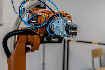 detail, šňůry, stroj, robot, paže, technologie, robotické rameno, robotika, kawasaki, Věda, oranžový