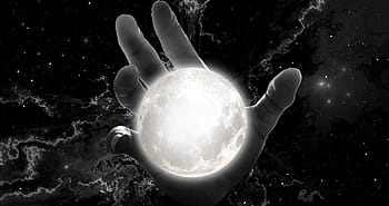 humano, mano, tenencia, luna, espacio, noche, fantasía, cielo, surrealista, estrella, místico
