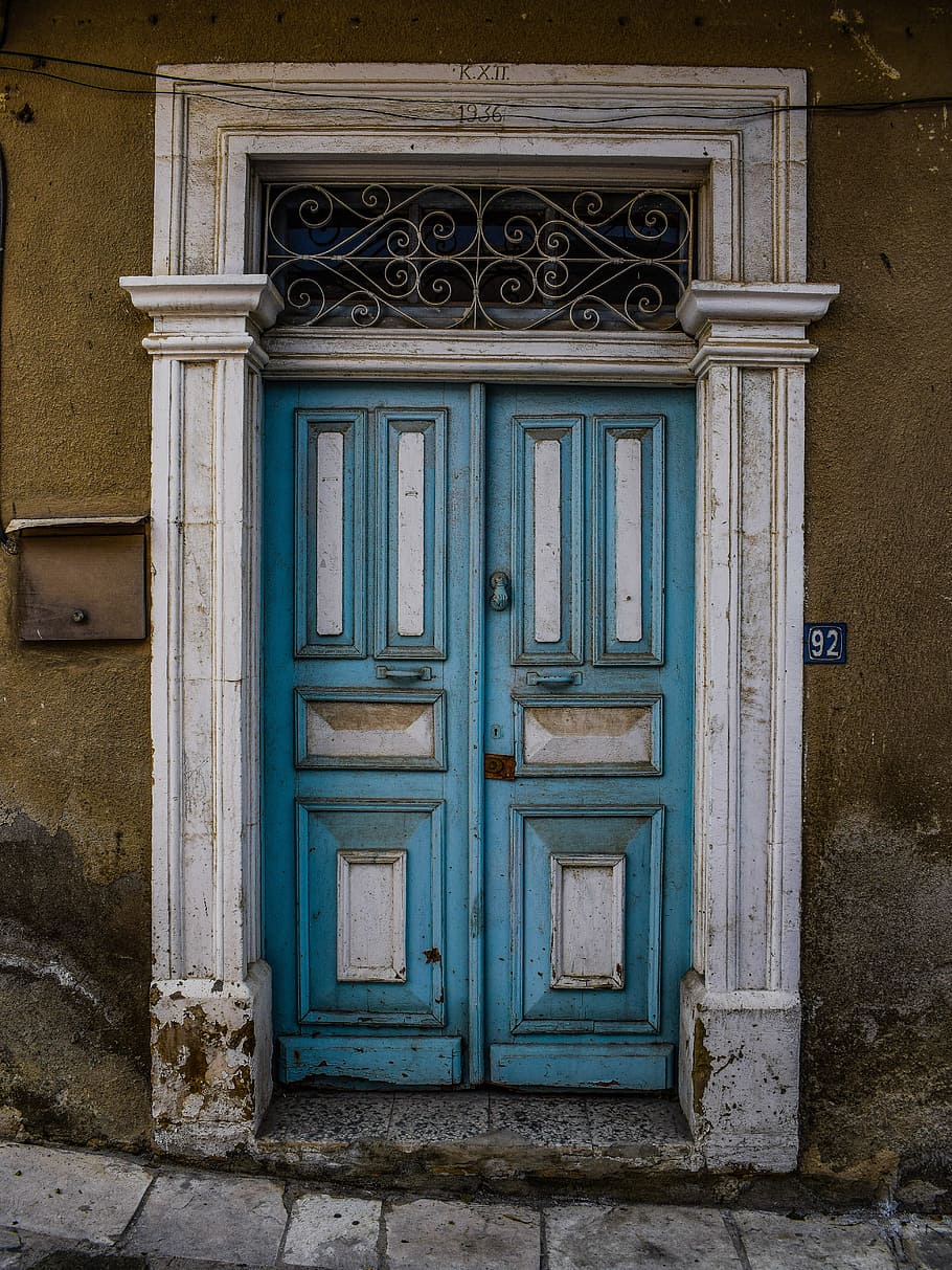 dveře, architektura, neoklasické, starý, rozpad, letitý, zvětralý, vchod, fasáda, vnější, budova