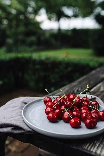 simple, placa, Fresco, Cerezas, frutas, alimentos, saludable, rojo, cereza, estacional, fruta