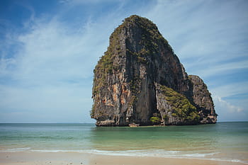 fotografie krajiny, přijata, tropický, phra nang pláž, jižní, Thajsko, krajina, fotografie, frá, nang, pláž