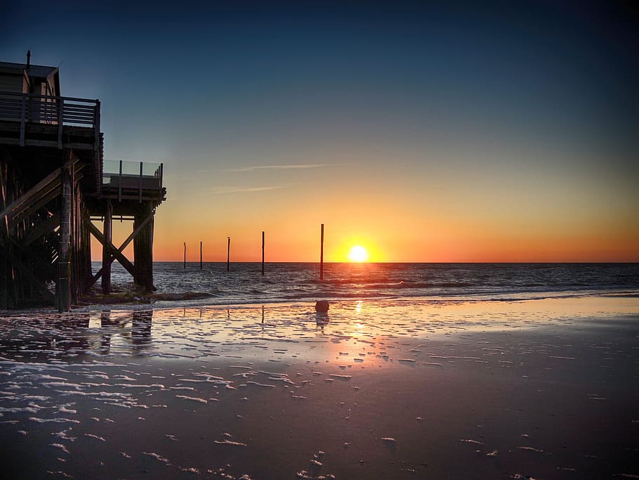 st peter-ording, beach, sunset, north sea, vacations